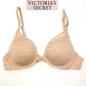 Victoria's Secret Padded Plunge 32B Bra Heather Nude Underwire Lingerie